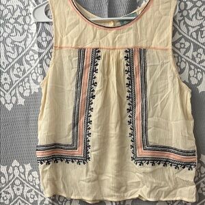 Skies Are Blue Embroidered Sleeveless Tan Top